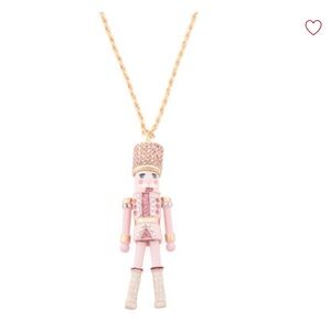 Betsey Johnson Pink and Gold Nutcracker long Pendant Necklace Christmas